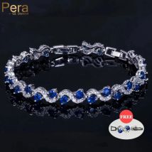 Pera-colgante de circonia cúbica para mujer, joyería chapada en plata, Pulseras DE TENIS Azul Real, regalo de Navidad, 5 colores disponibles, B017