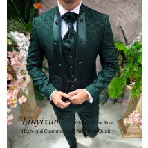 Herrenanzüge im italienischen Stil, 3-teilig, Sets für Herren, Abendessen, Abschlussball, Blazer, maßgeschneidert, Jacquard-Bräutigam-Smoking, Slim-Fit-Kostüm für Herren