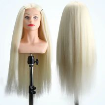 Beigefarbener Haar-Mannequin-Kopf, 60 % realistische, hochwertige Puppe für die Haarstyling-Übung mit Schulter-Trainingsgerät, Friseur