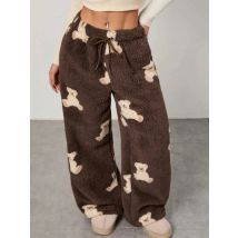 2025 Women's Pajama Pants autumn leopard print loose plush pants -Loose Color Blocking Pajama Trousers Women Clothing