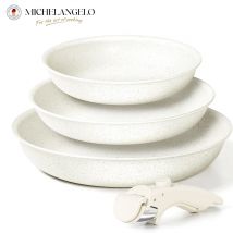 MICHELANGELO 3-teiliges Antihaft-Bratpfannen-Set, 20,3 cm, 24,1 cm und 27,9 cm Bratpfannen, Pfannen mit abnehmbarem Griff, Eierpfanne mit Granitbeschichtung