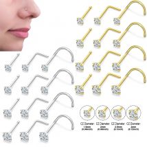 4 pezzi 4 dimensioni Cubic Zirconia Piercing al naso gioielli naso borchie 20G osso a forma di L cristallo lucido osso narice Piercing gioielli