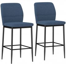 Homcom Set di 2 sgabelli alti con rivestimento in vellutato e gambe in acciaio per cucina, sala da pranzo, bar 41X52X97 cm Blu