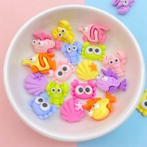 10Pcs New Cute Cartoon Resin Crab, Lobster, Fish Ocean Series Flat Back Parts Embellishments For Hair Bows Nail Accessories