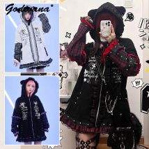 Original Punk-Stil Niet gekräuselt Plaid Kreuz hängen Ohr Kapuze Jacke Frühling und Herbst weibliche y2k Reiß verschluss Hoodie Mantel