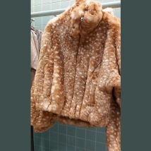Deer Spotted Faux Fur Jacket For Women Long Sleeve Lapel Oversize Warm Furry Outwears 2025 New Lady Autumn Winter Streetwears