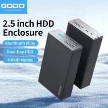 GODO Custodia per disco rigido RAID Dual Bay da 2,5 pollici da USB 3.0 a 2,5" SATA I/II/III HDD SSD Custodia esterna RAID Supporto UASP