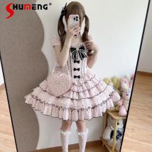 Süßes Prinzessinnen-Stil-Polka-Dot-Lolita-Kleid-Set, neues japanisches Mädchen-Frau, schmale Passform, süßes, elegantes, süßes Geburtstagskleid mit Schleife