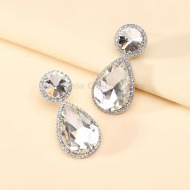 Klassische koreanische Mode große Glas Anhänger Ohrringe frische elegante tropfenförmige Damen Schmuck Zubehör für Partys und Termine