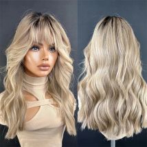 Natural Real Human Hair Wig with Bangs Ash Blonde Lace Frontal Wigs for Women Small Large Head Body Wave Lace Wig Wear and Go