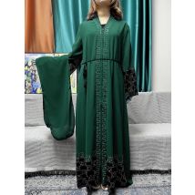Muslimische offene Abayas für Frauen Chiffon reine Ketten Diamanten locker sitzen Femme Robe islamische Truthahn Kleid marok kanis chen Kaftan mit Turban