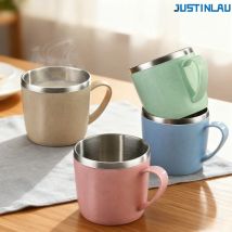Double Layer Anti-scalding Stainless Steel Cups Plastic Handle Coffee Milk Mug Tea Drinks Water Cup for Home Office Tumbler