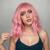 Kurze nasse und gewellte Kopfhaut-Top-Vollmaschinen-Synthetik-Perücken, Rosa, 30,5 cm, 180 % Dichte (12 Zoll, 180 % Dichte, rosa Farbe)