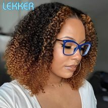 Lekker Ombre Braun Kurze Afro Kinky Curly Bob Glueless Part Lace 100% Echthaarperücke für Damen Brasilianisches Remy Haar Glueless Perücken