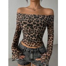 Autumn Women's T-Shirt New Streetwear Fashion Long Sleeves O-Neck Tees Sexy Leopard Backless Female Versatile Knitted Clothing