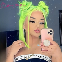 Transparent 150% Density Lace Front Wig Straight Green Colored Short Bob Wigs Brazilian Remy Lace Frontal Wig Glueless Wig