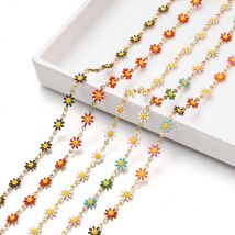 1 Meter Emaille Gänseblümchen Blumen Ketten Edelstahl Glieder kette für DIY Halsketten Armbänder Fußkettchen Bulk Befunde Schmuck herstellung