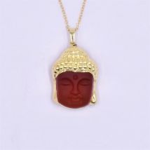 New Fashion Religious Buddhism Gold Plated Crystal Leshan Giant Buddha Buddha Head Pendant Smiling Buddha Head Charm Necklace