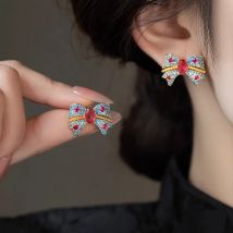 Fashion Zircon Bow Earrings Boho Red Crystal Earrings For Women Fashion Party Jewelry Wedding Trendy Accessories Gifts