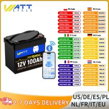 Wattcycle LiFePO4 Batteria 12V 100Ah Bluetooth Controllo in tempo reale Garantire l'uso sicuro Perfetto per campeggio/pesca all'aperto, ecc.