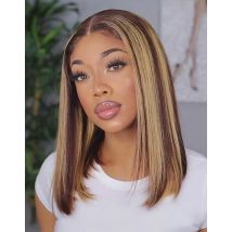 Highlight Blonde synthetische kurze Bob-Spitzenperücke Wear and Go Glueless 4/27 vorgeschnittene vorgezupfte, fertig zu tragende Perücken für Frauen im Alltag