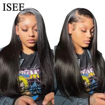 ISEE HAIR Brasilianische gerade 13x4 Spitze-Front-Menschenhaar-Perücke für Frauen, natürlicher Haaransatz, vorgezupfte 4x4-Spitzenverschluss-Perücke im Angebot