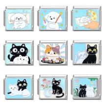 NO.8 Ball Heart Cherry Moon Star Cat Dog Earth Eyes Italian Charm Links Fit 9mm Stainless Steel Bracelet DIY Making Gifts