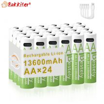 Bestely 1,5 V AA 13600 mAh wiederaufladbare Lithium-Batterie, langlebige, schnell aufladbare Li-Ionen-Batterien, 2000 Zyklen mit USB-C-Kabeln