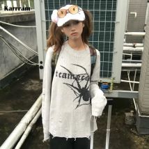 Karrram japanische y2k zerrissenen Pullover Vintage Gothic Spider Print gestrickt Pullover trashy 1920er Jahre Stil Distressed Jumper Grunge 90er Jahre