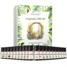 PHATOIL 20-teiliges Duftöle-Set für die Herstellung von Diffusor-Kerzen, 5 ml, Kokosnuss und Vanille, weißer Moschus, Mango-Aromaöle für die Aromatherapie