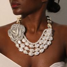 Statement Vintage Perlen Halskette Bling Rose Anhänger für Frauen Mädchen Trendy Vintage Hochzeit Party Schmuck
