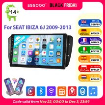 ESSGOO 9" CarPlay wireless Android Auto Android 14 Radio Auto GPS Navigazione RDS WiFi Controllo al volante Bluetooth Apple CarPlay per SEAT IBIZA 6J 2009–2013 Mirror Link FM USB Lettore video