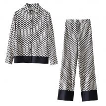 Zach ailsa 2024 Frühling neues Produkt Damenmode lässig Blumen druck Flip Kragen Knopf Dekoration Hemd weites Bein Hosen Set