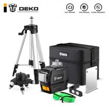 DEKO-Nivel láser serie DKLL12PB, herramienta de nivelación 3D de 12 líneas y luz verde, cruce de rayos Horizontal y Vertical, nivelado automático, apto para interiores y exteriores