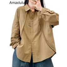Amax luluE 2025, japanisches Modedesign, Frühlings-Damen-Hemden, lockere Luxus-Blusen, Damen, klassisch, Vintage, lässig, Baumwoll-Leinen-Tops
