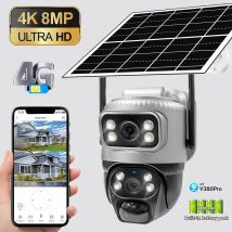 Kamera solarna 4G zewnętrzna bezprzewodowa 8MP z podwójnym ekranem, monitor bezpieczeństwa 360 °   Przeglądaj kamerę bezprzewodową CCTV z funkcją automatycznego śledzenia PIR dla inteligentnego domu.