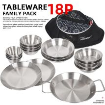 NOBANA Neues Outdoor-Geschirr-Teller-Set mit 18 Camping, tragbar, Edelstahl, selbstfahrend, für Grill, Zuhause, Suppentopf, Schüssel, Teller-Set