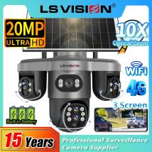 LS VISION 20MP 4-lensowa kamera solarna 4G z trzema ekranami, zewnętrzna kamera WiFi z 10-krotnym zoomem optycznym, automatycznym śledzeniem i monitoringiem WiFi V380 Pro