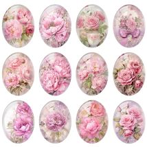 10 teile/los Retro Rosa Rose Pfingstrose Blume Oval Foto Glas Cabochon Flatback Demo Flache Rückseite Cameo Für Diy Schmuck Machen Liefert