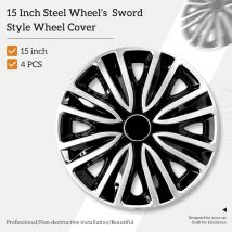 Coprimozzi stile spada da 15 pollici Coprimozzi neri e argento per auto Set di 4 coprimozzi per Honda Volkswagen, Chevy, Mazda, Dodge