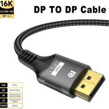 16K DP 2.1 8K@120Hz 4K@240Hz 80Gbps HDR Video Audio Displayport Cable Display Port for Laptop TV Xbox Projector Gaming Monitor