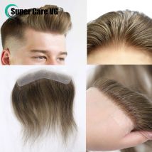 0.06mm Marrone Dritto Uomo Parrucchino V Stile Frontale Linea Sottile Per Gli Uomini 15 cm Capelli Umani Ultra Sottile Pelle PU Protesi Capillare da Uomo