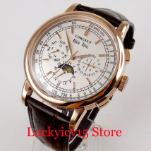 Neue CORGEUT 42MM ST1655 Automatische Bewegung Für Männer Uhr Datum Woche Jahr Anzeige Leder Band