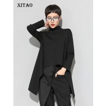 XITAO Vintage Schwarz Schildkröte Neck T Shirt Frauen Kawaii Beiläufige Lange Hülse Unregelmäßige Tops Koreanische Kleidung Neue ZLL1177