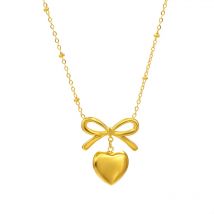 316L Stainless Steel New Fashion Fine Waterproof Jewelry Love Heart Bowknot Shape Charm Chain Choker Necklaces Pendant For Women