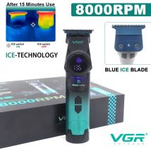 VGR V-946 Professional Ice Tech Hair Trimmer DLC Blade 0 Gap 8000RPM Brushless Blue Ceramic For Men Beard Trimming Grooming
