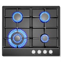 Fornello a gas a 4 fuochi da 58 cm in acciaio smaltato nero con protezione automatica della fiamma 8,06 kW Doppio carburante (NG/GPL) convertibile incorporato/autoportante