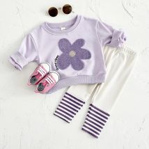 2-teiliges Set 0-3Y Outfit Set Kleinkind Mädchen Kleidung Set Mode Blume Sweatshirt Tops + Lila Streifen Hosen Frühling Herbst Baby Kleidung