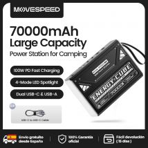 MOVESPEED Z70 Pro Large Capacity Power Bank Carga Rapida 100W Estación de Energía Portátil con Luz LED para MacBook Ordenadores Portátiles Emergencia Camping al Aire Libre