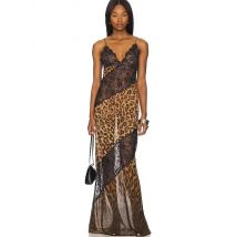 Mozision Leopardenmuster Spaghettiträger Sexy Maxikleid Damen Patchwork Durchsichtiges ärmelloses rückenfreies Beach Club Partykleid